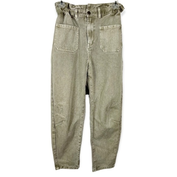 Fate high rise paperbag jeans relaxed tapered leg green small - Picture 1 of 10